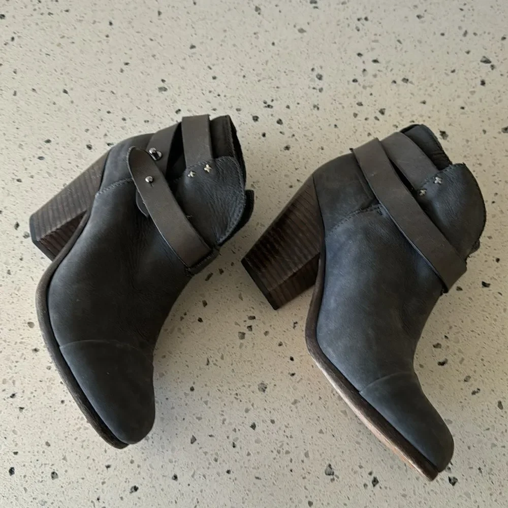 rag & bone New York Hallow Gray Leather Heeled Ankle Boots Booties Shoes Size 35